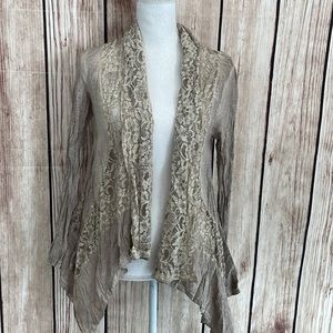 Anis A. Beige Bamboo & Cotton Lacy Open Cardigan Size Small NWOT